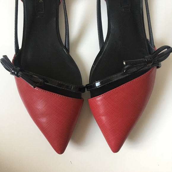 Zara Basic Red Black Bow Flats - Picture 3 of 6